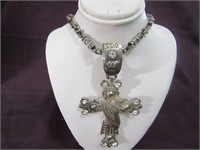 14 1/2" Silver Chain, Large 3" Silver Cross. Heavy