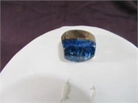 Wooden & Resin Lg Blue Stone Ring Size 9