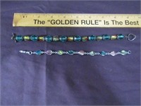 2 Bracelets Silver w/ Colored Stones 8" & 9"