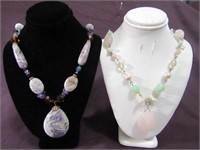 16" Purple Stone Choker, Pink & Green Necklace