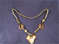 Wood & Plastic Bead Necklace 17"