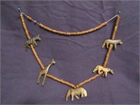 Wood African Animal Necklace 16"