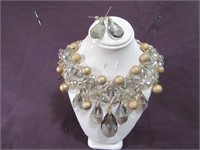Crystal & Bead Necklace & Earring Set 19"