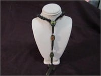 Cloth & Bead Religious Necklace w/ Cross 18"