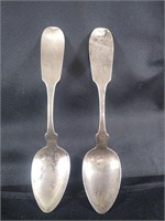 Early coin silver pair spoons, tested, no makers