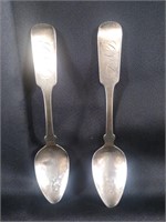 Early C Reeve coin silver spoons, tested. Both