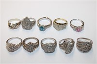 10 Ladies Sterling Rings sizes 7-7.5.
