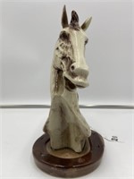 Horse Head Ceramic White & Brown w/ Base