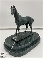 Metal Horse w/ Marble Base Signed