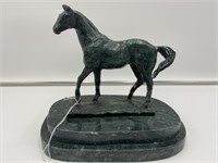 Metal Horse w/ Marble Base Signed