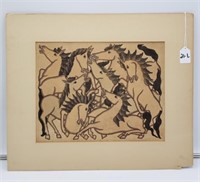Vintage Unframed Art Horses on Paper
