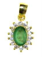 Genuine Oval Emerald & White Topaz Pendant