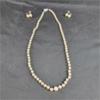 Vintage Genuine Pearl Necklace 17" with 14k w