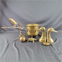Group of Brass Decor - Duck Bookends, planter,