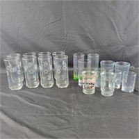 Set of 8 etched glasses and misc glasses