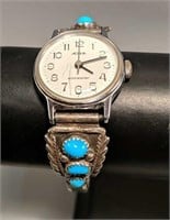 Sterling Silver & turquoise watch band with a