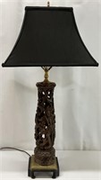 Antique Indonesian Carved Teak Wood Lamp