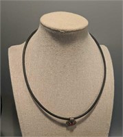 Black Leather Necklace with Sterling pendent and