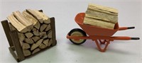 Wheelbarrow w/ firewood & rack of firewood