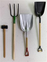 fork, shovel, sledgehammer & corn shovel
