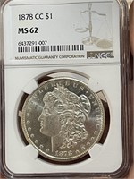 1878 CC MS62 NGC Morgan Silver Dollar Coin