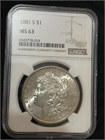1881 S MS63 NGC Morgan Silver Dollar Coin