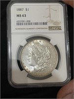 1887 MS63 NGC Morgan Silver Dollar Coin