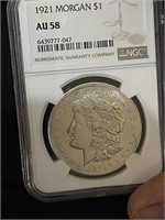 1921 AU58 NGC Morgan Silver Dollar Coin