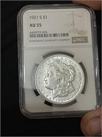 1921 S AU55 NGC Morgan Silver Dollar Coin