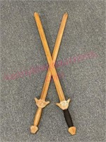 (2) Nice 3ft hand carved wooden swords