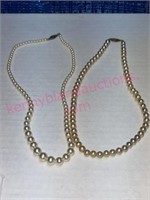(2) Faux peal necklaces w/ sterling clasps
