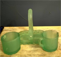 Green Depression Glass- Creamer, sugar bowl and