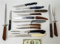Vintage Kitchen Cutlery Knives, Sharpener, Forks