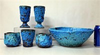 NOS Hand Made Blue Pottery Set From France