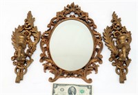 Vintage Wall Mirror & Candle Holder from Hong Kong