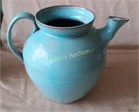 vtg studio pottery pitcher turquoise blue signed