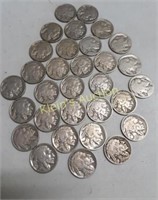beautiful lot of 33 Buffalo nickels coins P. D. &S