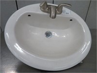 OFF-WHITE PORCELAIN TOP MOUNT HAND SINK W TAP
