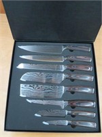 NEW 8 PCE DAMASCUS STYLE KNIFE SET IN FITTED CASE