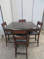 5 PC SET - WOODEN BAR HEIGHT TABLE & 4 CHAIRS