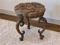 Antique Chinese Carved Table w/ Lotus, Koi, Crab+