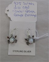 925 Lab Opal Crab Design Dangle Earrings