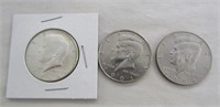 3 Kennedy Half Dollars, 1964 Silver, 1991 & 1994