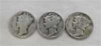 3 Mercury Dimes 1917, 1937 & 1941