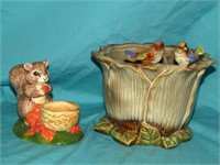 Ceramic Planter & Squirrel Figurine