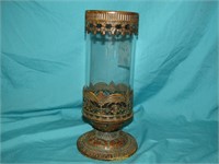 Metal & Glass Pillat Candle Holder 11"T