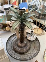 Palm Tree Candleholder with Misc Decor lot