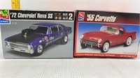 2 PLASTIC MODEL CARS-'72 NOVA SS-'55 CORVETTE