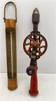 COPPER OUTDOOT THERMOMETER & VTG CRANK DRILL