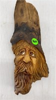 11" TALL CARVED OLD MAN ON TREE TRUNK